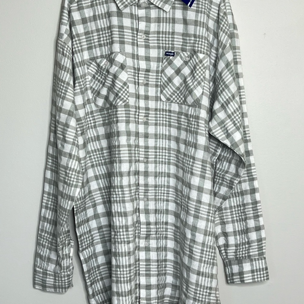 Wrangler NWT White and Gray Plaid Men's Shirt Size XXL Big &Tall